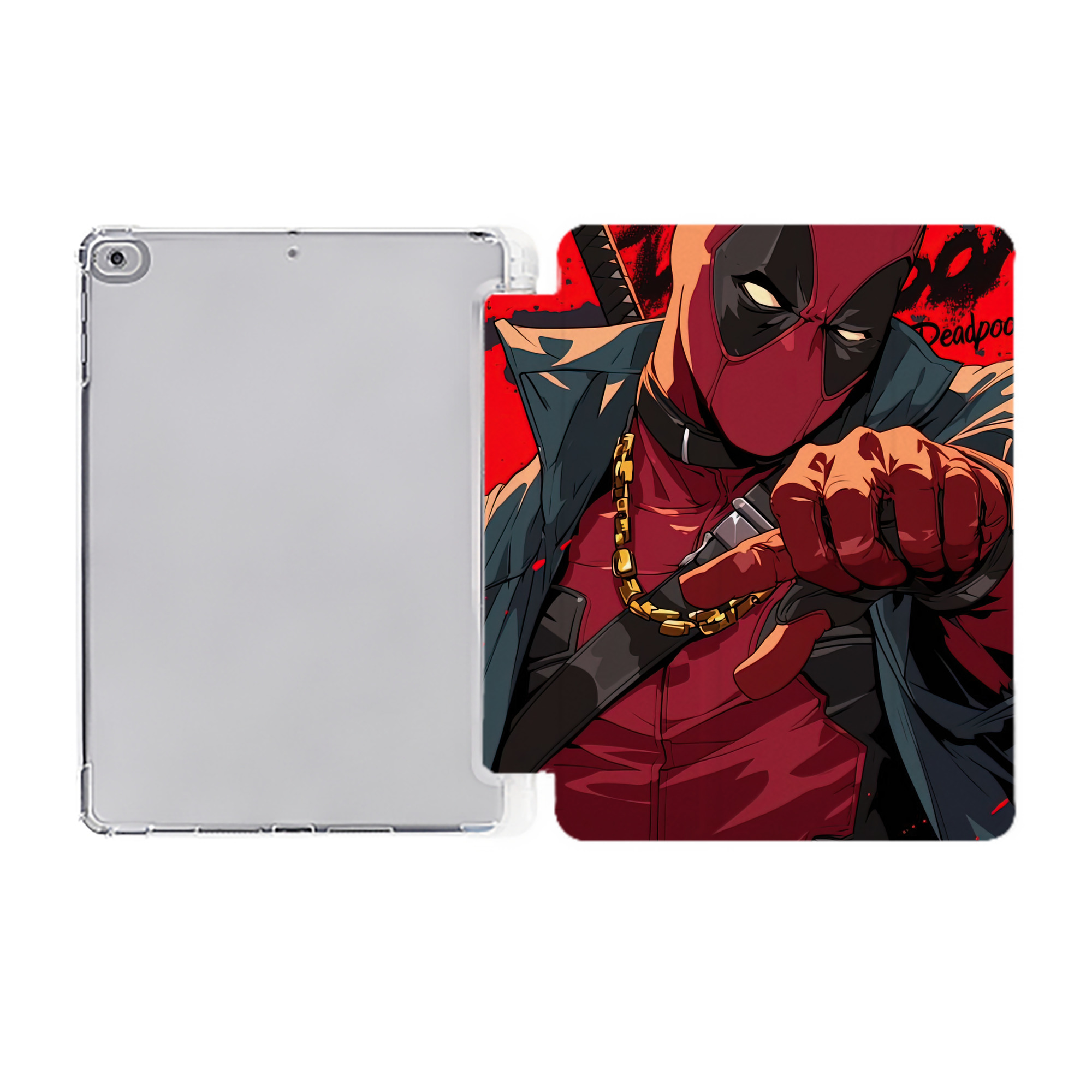 （画像用） Deadpool デッドプール IPad ケース ペン収納付き 三つ折りスタンド PUレザー×シリコン 対応機種9.5/10.5/10.9インチ